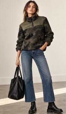 Veronica Beard Kylan Camo Fleece Sherpa Pullover - Medium